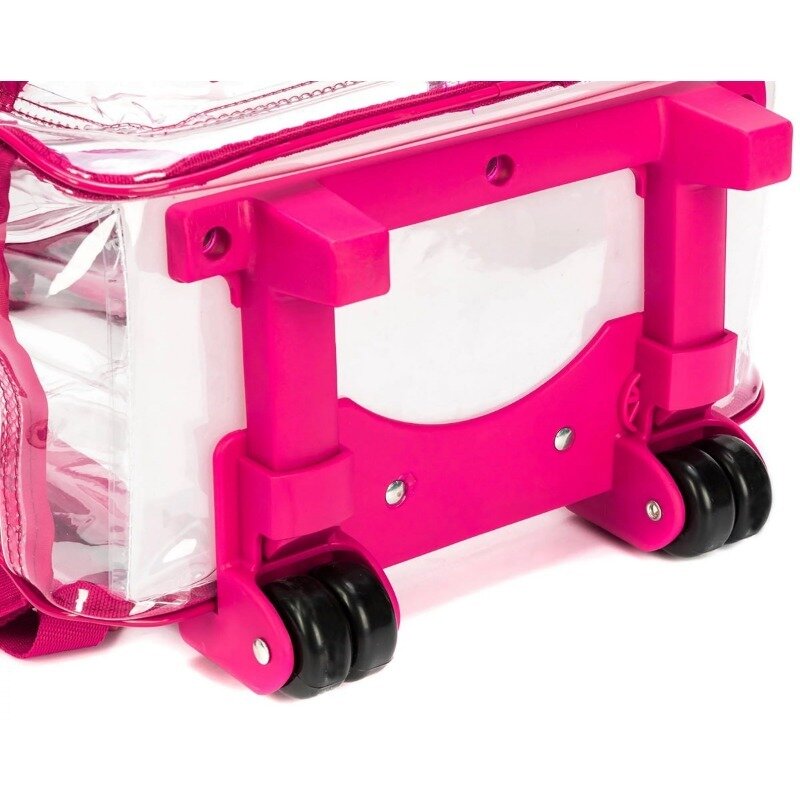Deluxe See-Through Clear 0.5mm PVC Rolling School Backpack, Hot Pink Trim, Unisex, Tween-Adult
