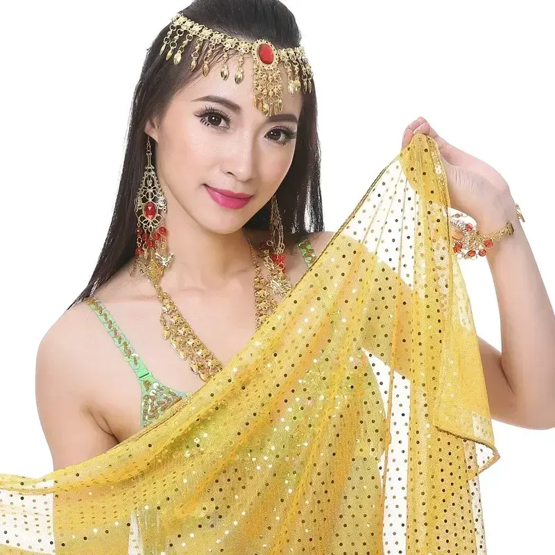 210x95cm Sequin Woman Belly Dance Scarf Shawl Bellywood Dance Costume Accessories Belly Dancer Stage Performance Handkerchief