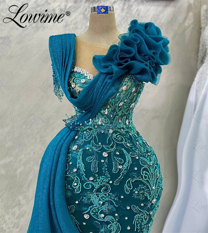 Wunderschöne Perlen Party kleid formelle Gelegenheit maßge schneiderte Kristalle Perlen Meerjungfrau Abendkleider Roben de Soirees Dubai Arabisch