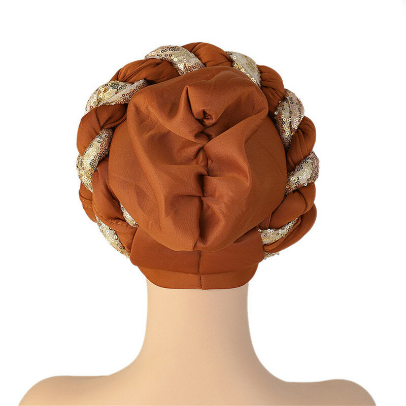 ล่าสุดแอฟริกัน Auto Geles Headtie แล้ว Made Headties Shinning Sequins หมวก Turban สำหรับผู้หญิงพร้อมหญิงหัว Wraps