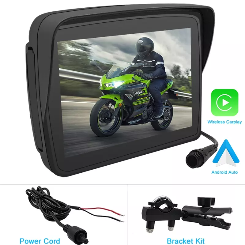 5-дюймовый портативный мотоциклетный ЖК-дисплей IPX7, водонепроницаемый монитор для беспроводного Apple Carplay, Android, авто, мото, автомобиля, экран для воспроизведения GPS
