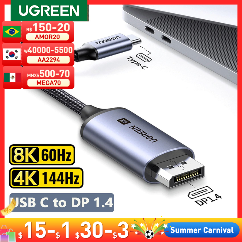 UGREEN USB C до 8K Displayport 1,4 для iPhone 15 Macbook Pro iPad совместим с Thunderbolt 3/4 USB Type C до 8K DP кабель 32,4 Гбит/с