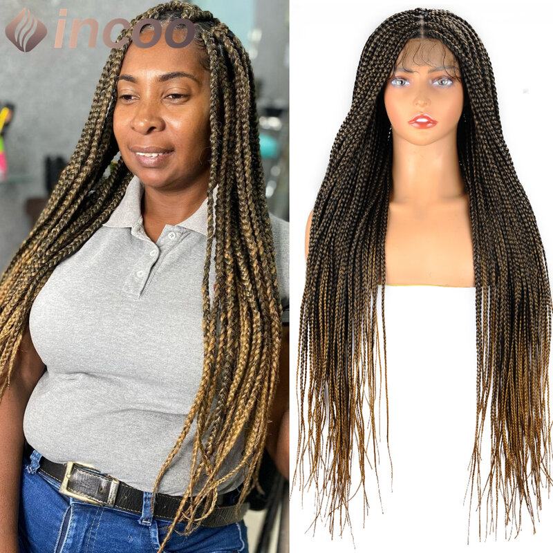Full Lace Frontal Wigs Cornrow Twisted Blonde Braided Wigs Black Women Box Braided Lace Front Wig Goddess Braids Synthetic Wigs