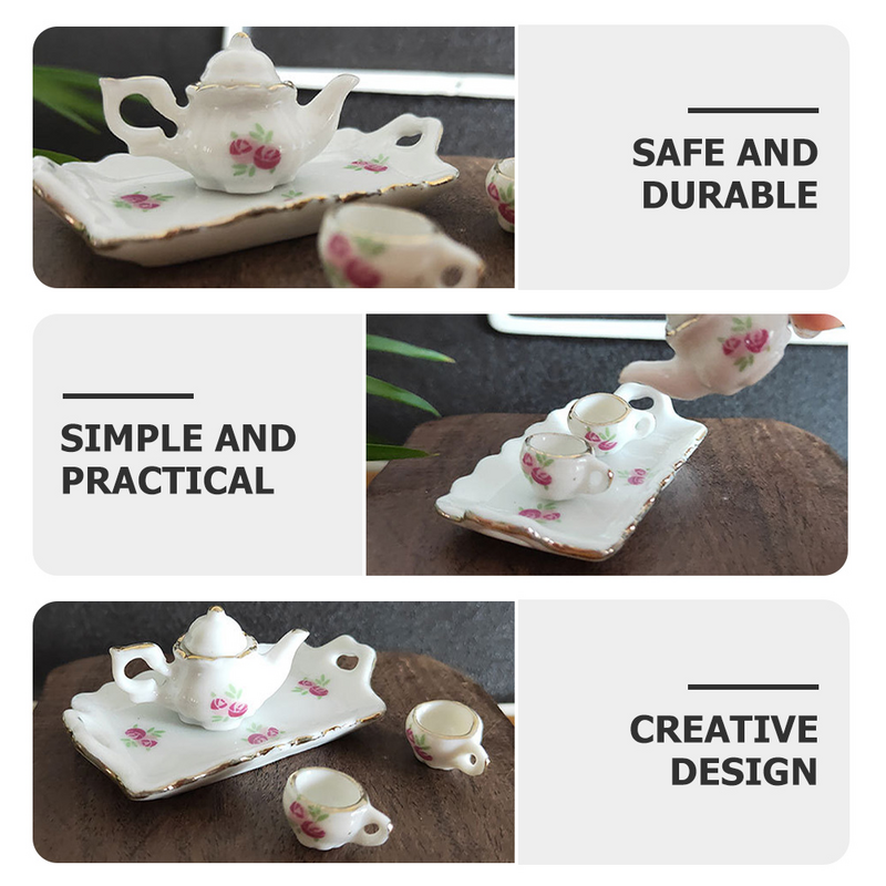 House Tea Set Miniature Kitchen Accessories Childrens Toys Cup Ceramics Pot