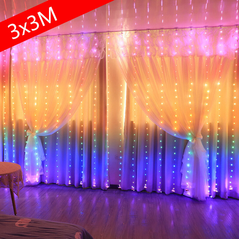 Cortina de luces LED con Control remoto, guirnalda de hadas para dormitorio, decoración navideña para el hogar y exteriores, 3m