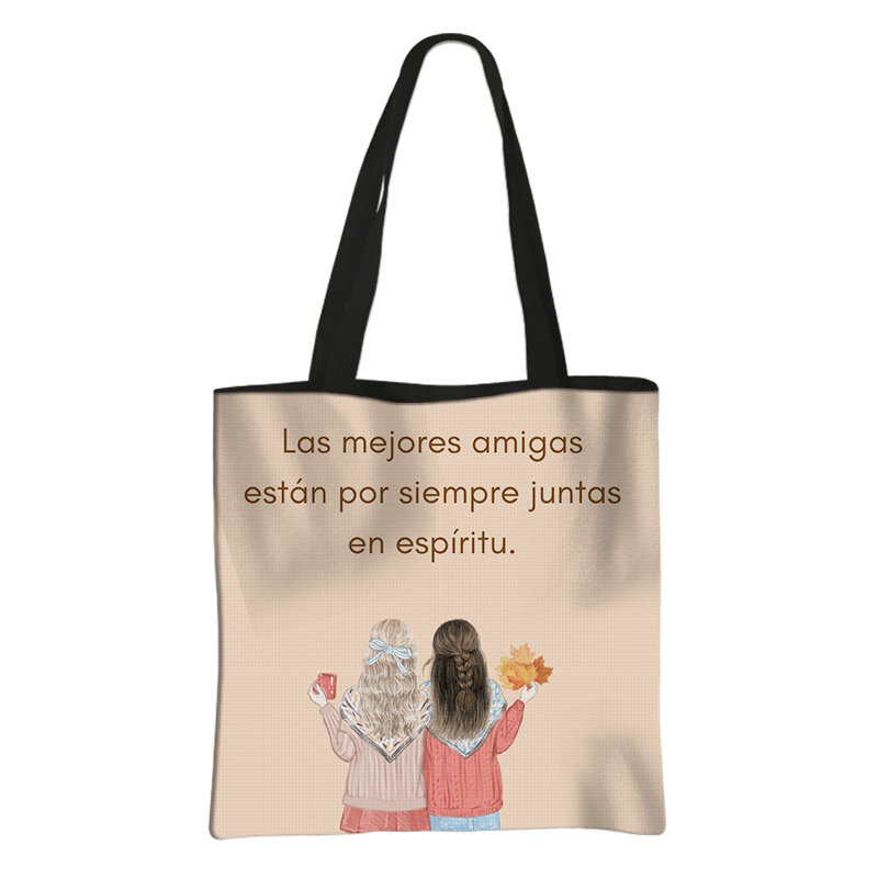 스페인어 영감을 주는 긍정적인 문구 프린트 숄더백, 여성 생활 인용문 쇼핑백, 캔버스 핸드백 에코 재사용 가능 토트백