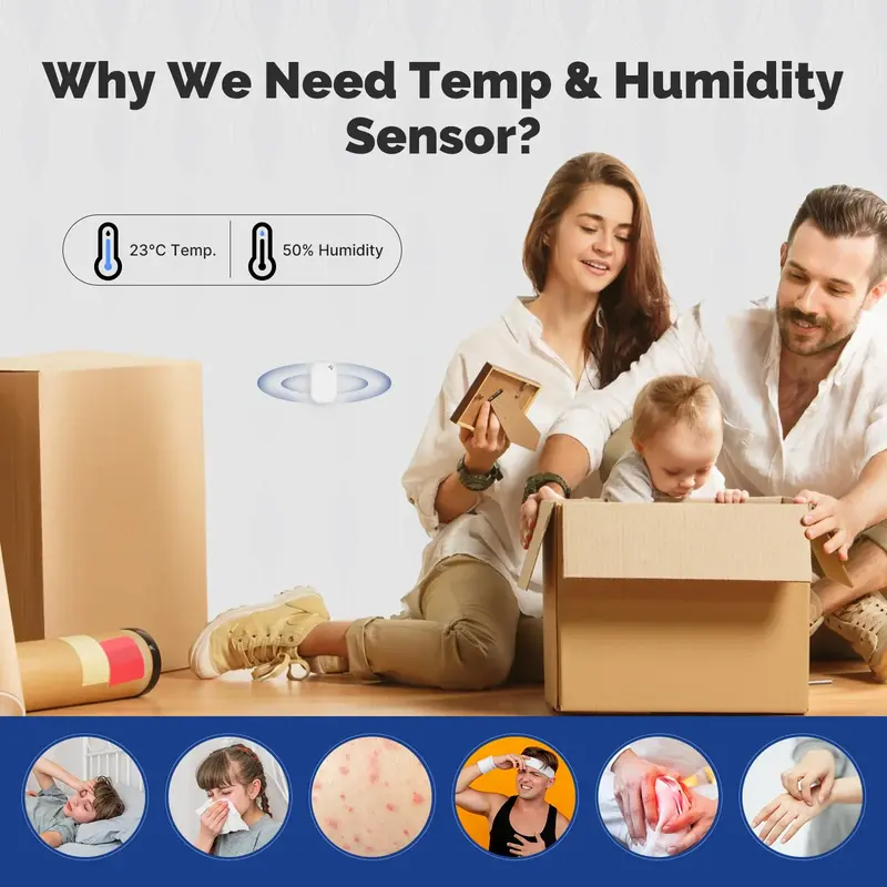 MOES-Tuya Zigbee Sensor de Temperatura e Umidade Inteligente, Higrômetro Interior, Monitoramento de Aplicativos, Funciona com Alexa, Google Home, Alimentado por Bateria