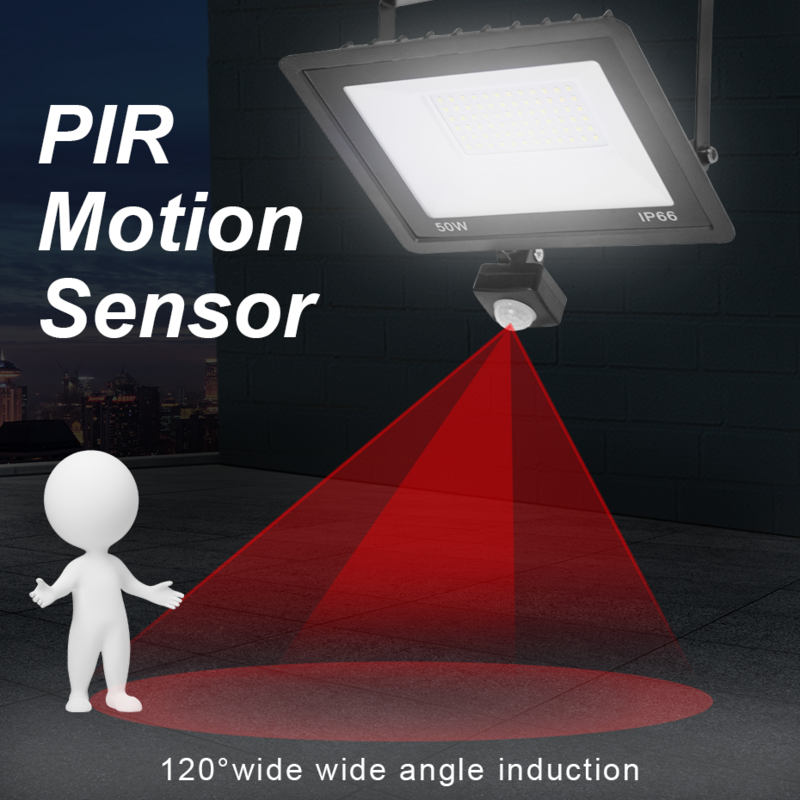 Reflector LED de 220V con Sensor de movimiento PIR, reflector IP66, impermeable, blanco frío, pared, exterior, para iluminación de jardín