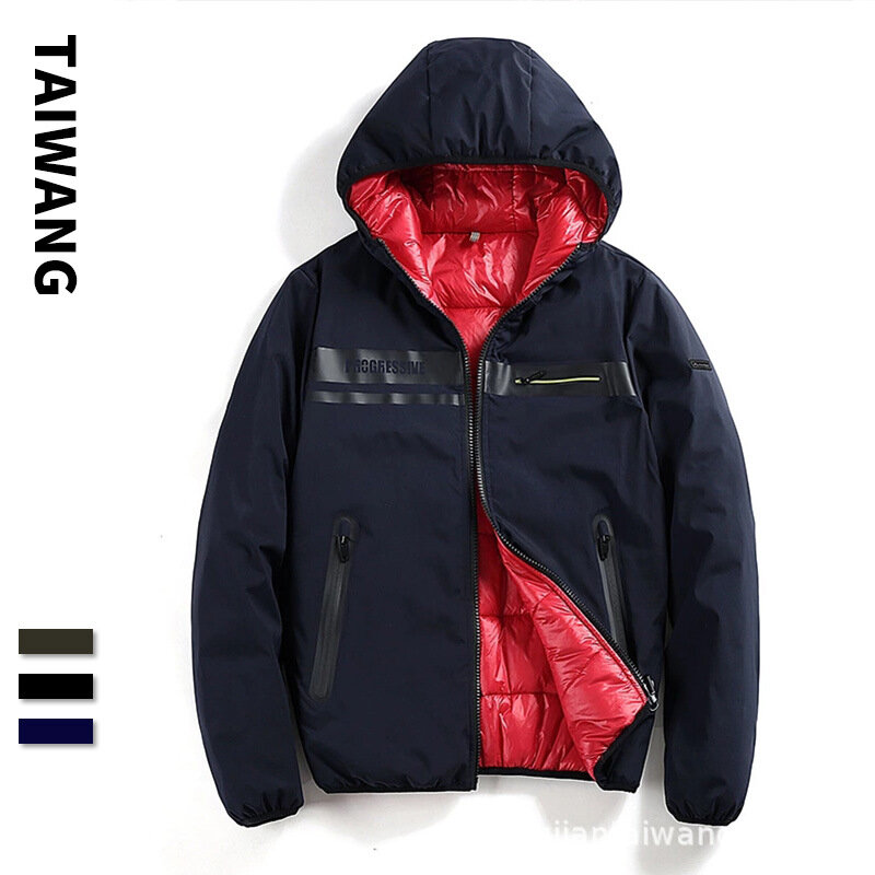 2022 Winter New Pure Color Simple Korean Style Trendy Men's Jacket with Hood Windproof and Warmth Slim Youth Student Jacket