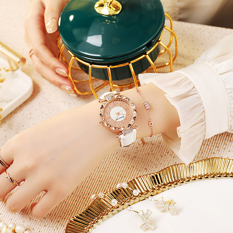 럭셔리 패션 여성 가죽 스트랩 쿼츠 시계, 심플 손목 시계
