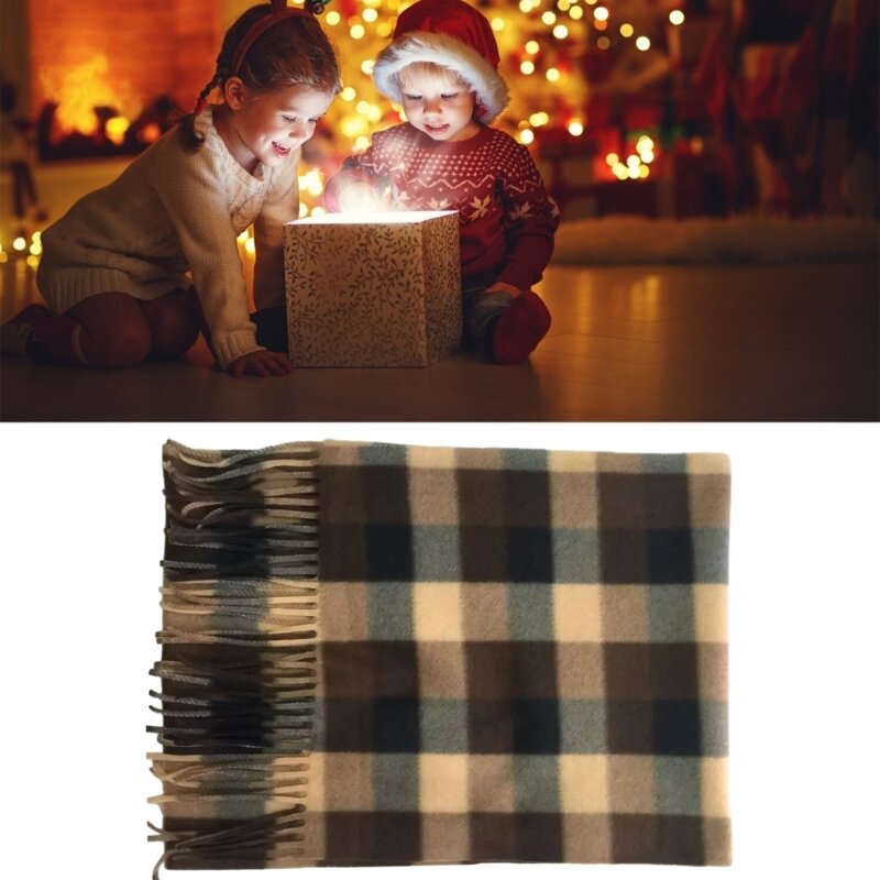 95AB คริสต์มาสลายสก๊อตผ้าห่มฤดูหนาวผ้าพันคอขนาดใหญ่ Tartan Wrap ผ้าคลุมไหล่ขนาดใหญ่คลาสสิกพู่ตกแต่ง
