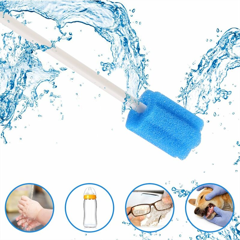 100 unidades de esponjas desechables de limpieza bucal con bastoncillo de cuidado de esputo, cepillo de espuma de limpieza oral, cepillo de limpieza de copas, herramienta de cuidado de la piel.