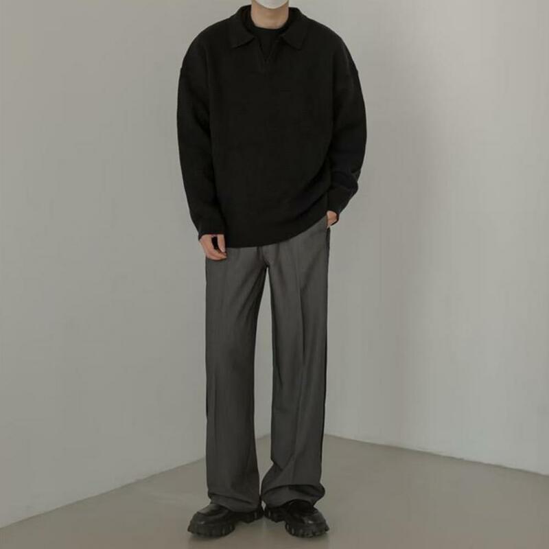 Suéter ligero con cuello de solapa para hombre, Jersey de punto holgado, manga larga, Otoño e Invierno