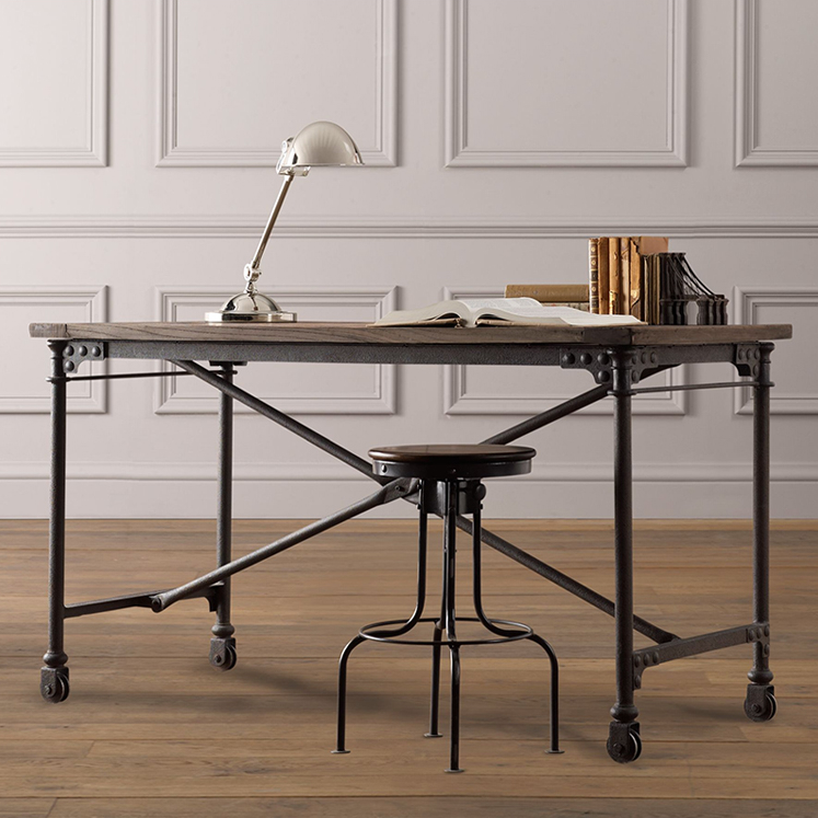 Biurko komputerowe z litego drewna z kutego żelaza do domu nowoczesne proste biurko retro loft stół warsztatowy do kaligrafii i malowania