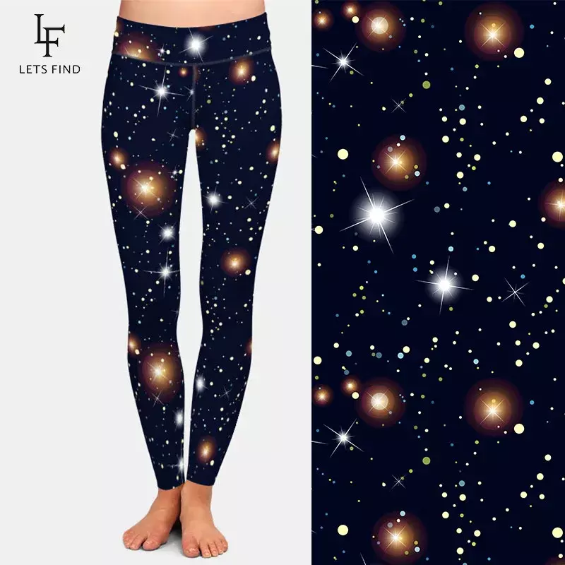 Letsfind nova chegada alta wiast mulheres leggings 3d céu noturno com estrelas impressão de fitness elástico magro leggings completos