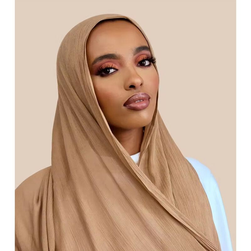 Rayon plissado das mulheres Hijab muçulmano, xale monocromático, grande lenço quadrado, Foulard islâmico, venda quente