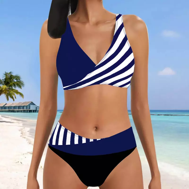Conjunto de biquíni sexy de 2 peças para mulheres, moda praia nova estampa, verão, 2023