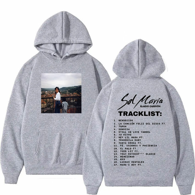 Rapper Eladio Sol Maria 2024 Tour Album Hoodie Pria Wanita Kasual Fashion Pullover ukuran besar Sweatshirt Hip Hop Streetwear
