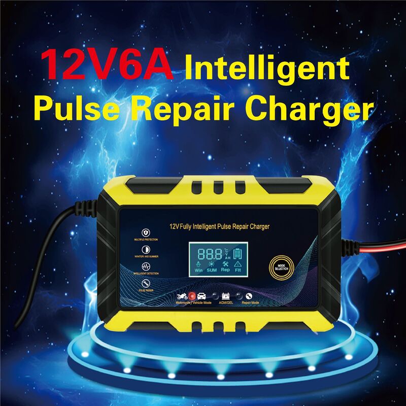 Auto Acculader Volautomatische 12V 6a Digitale Display Acculader Power Puls Reparatie Laders Nat Droog Lood Zuur Motorcycl