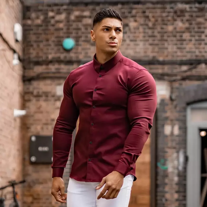Kaus Solid Lengan Panjang Kasual Fashion Pria Kaus Bisnis Sosial Pria Pas Badan Super Merek Pria Pakaian Olahraga Kebugaran