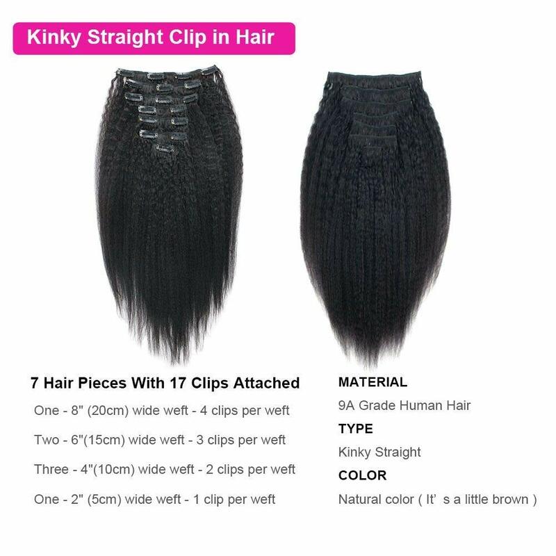 Kinky Straight Clips In Human Hair Extensions 120G 8Pcs/Set In Brazilian 100% Remy Human Hair Natural Color 10-26inches