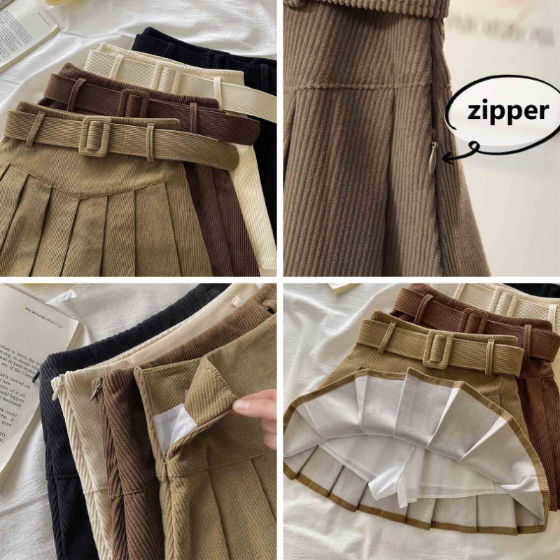 Mini saias preppy plissadas femininas, veludo de veludo japonês, fundo sólido básico, chique vintage JK Slim, todo o jogo, outono, inverno