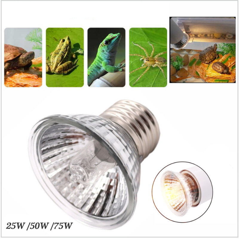 Lampu UV Reptil Bohlam Pemanas Penyu Peliharaan 25W/50W/75W Aksesori Reptil Pengendali Suhu Hamster Kadal Suplemen Kalsium