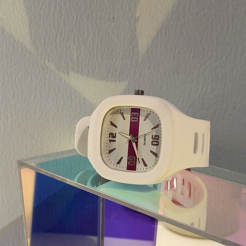 Cor do contraste relógio de pulso de quartzo amantes simples quadrado dial jelly silicone banda relógio feminino relógio de moda das senhoras do esporte