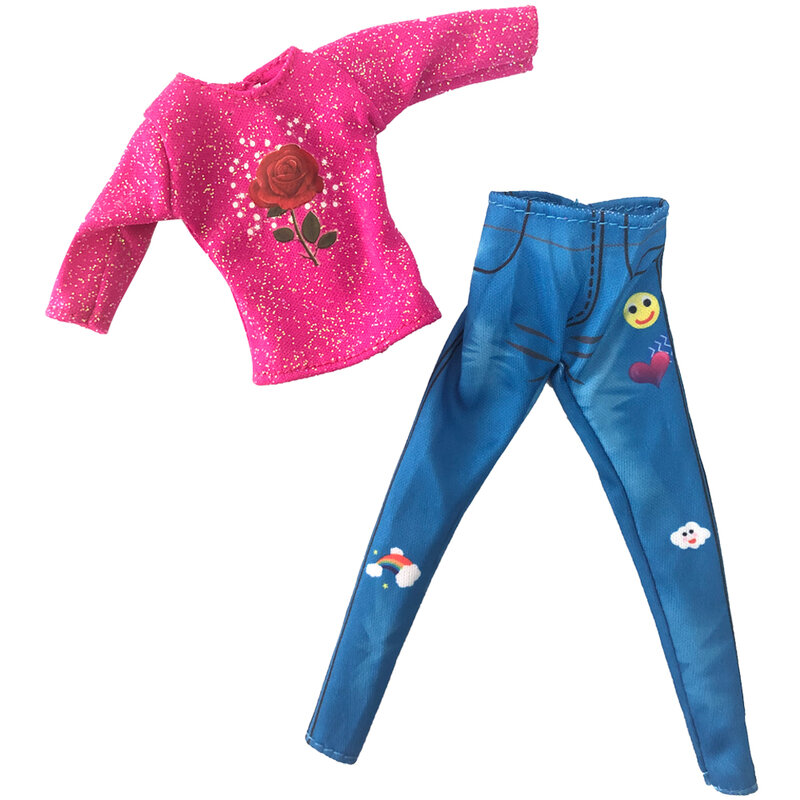 Официальная модная одежда NK, 1 комплект, рубашка с розовым узором, милые брюки для куклы 1/6, аксессуары, Повседневная Одежда для куклы Барби