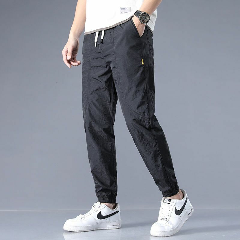 Summer Men's 2024 New Patchwork Elasticized High Waited Drawstring Pocket Fashion Solid Color Comfortable Folds Casual Pants