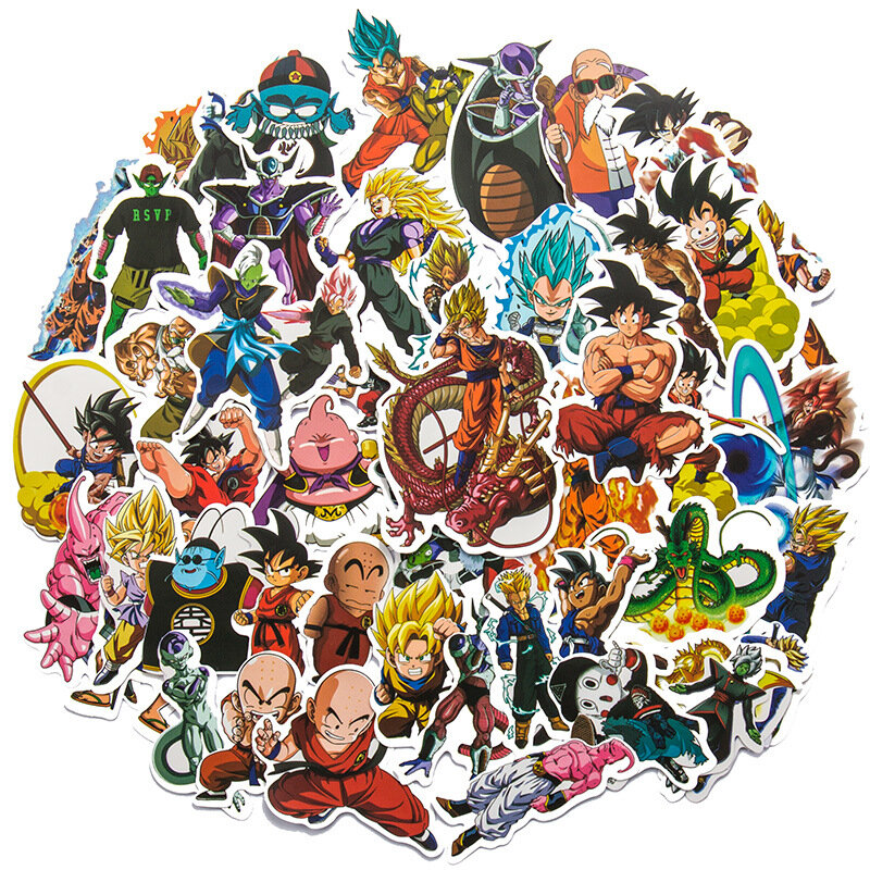 Anime Dragon Ball Adesivos impermeáveis, DIY Adesivos Pack, Pele do portátil, Caixa do telefone, Conta Mão, Capacete, Skate, Bonito, 50Pcs