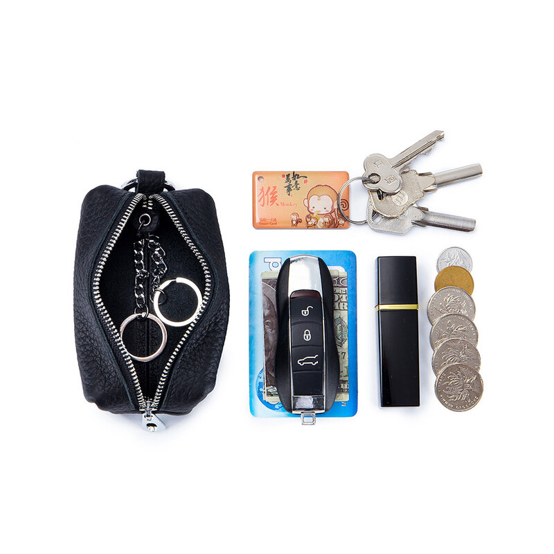 Klasyczna torebka na monety z liczi damska prawdziwa skórzane krótkie portfele z pękiem kluczy mała kopertówka damskie etui na karty torebki na zmianę