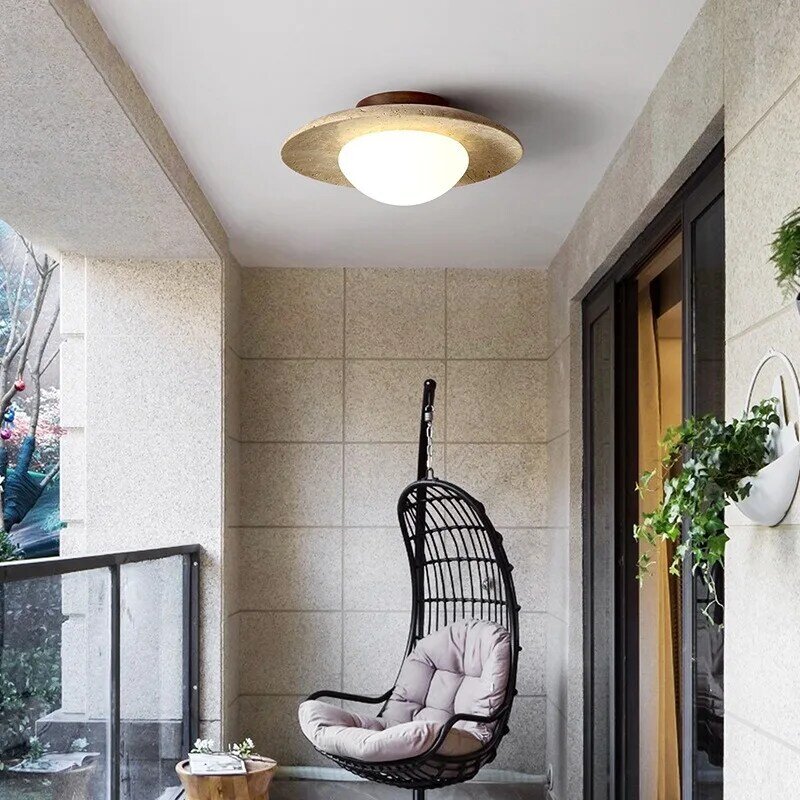 Japanse Stijl Gele Travertijn Plafondlamp Moderne Eenvoudige Ingang Balkon Gangpad Geel Travertijn Led Licht