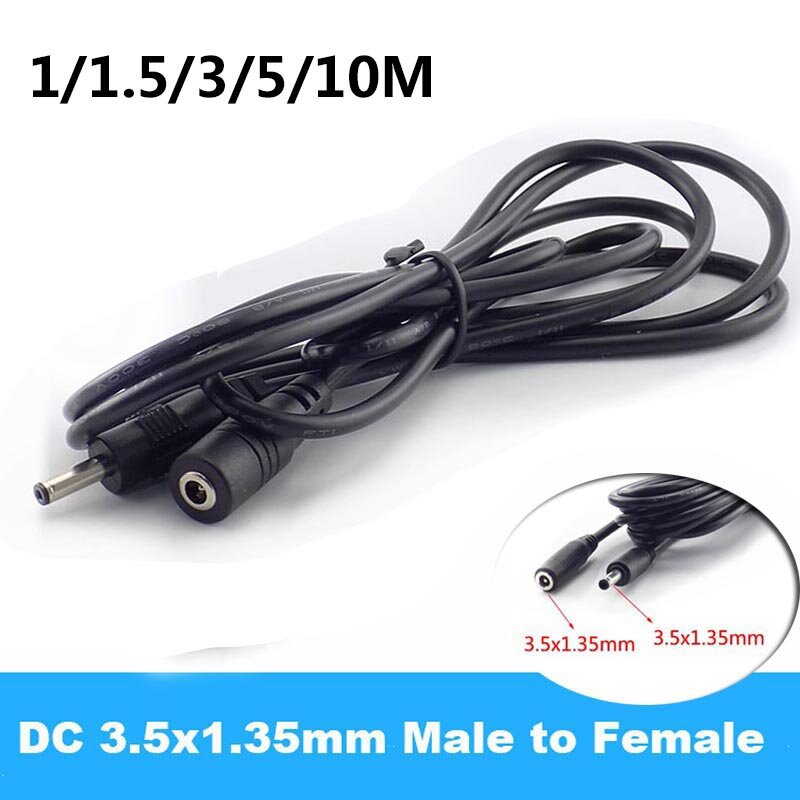 Cabo de alimentação macho para fêmea, cabo de extensão, conector do adaptador para câmera de CCTV, LED Light Strip, DC 5V, 2A, 3.5mm x 1.35mm, 1 m, 1.5 m, 3 m, 5 m, 10m