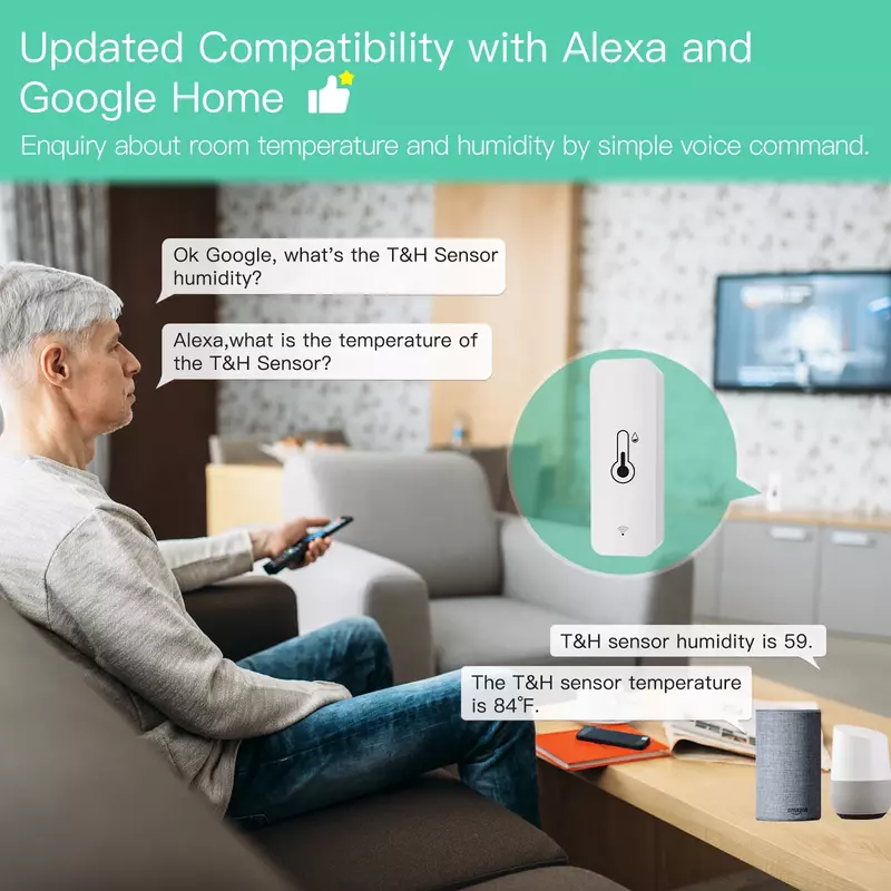 MOES – capteur intelligent WiFi Tuya, capteur d'humidité et de température, hygromètre, détecteur de température et thermomètre, connexion de scène avec Alexa Google Home