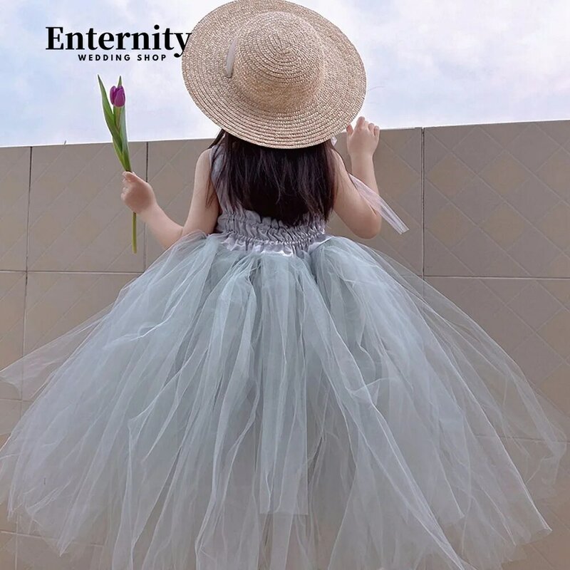 Princesse Enfant O-neck Flower Girl Dress Sleeveless A-line Bow Ankle-length Tank Sleeve Ball-Gown Faddish Vestidos Para Niñas