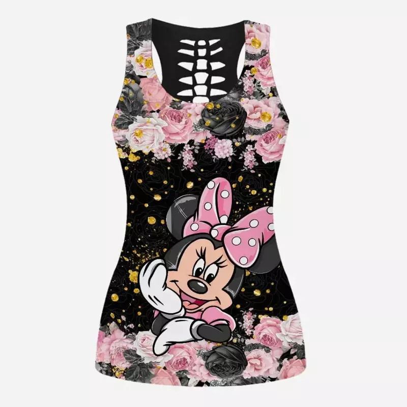 Disney Minnie Mouse Women's Hollow y2k Vest Leggings Yoga Suit Fitness Leggings Sports Suit Disney Tank Top Legging Set