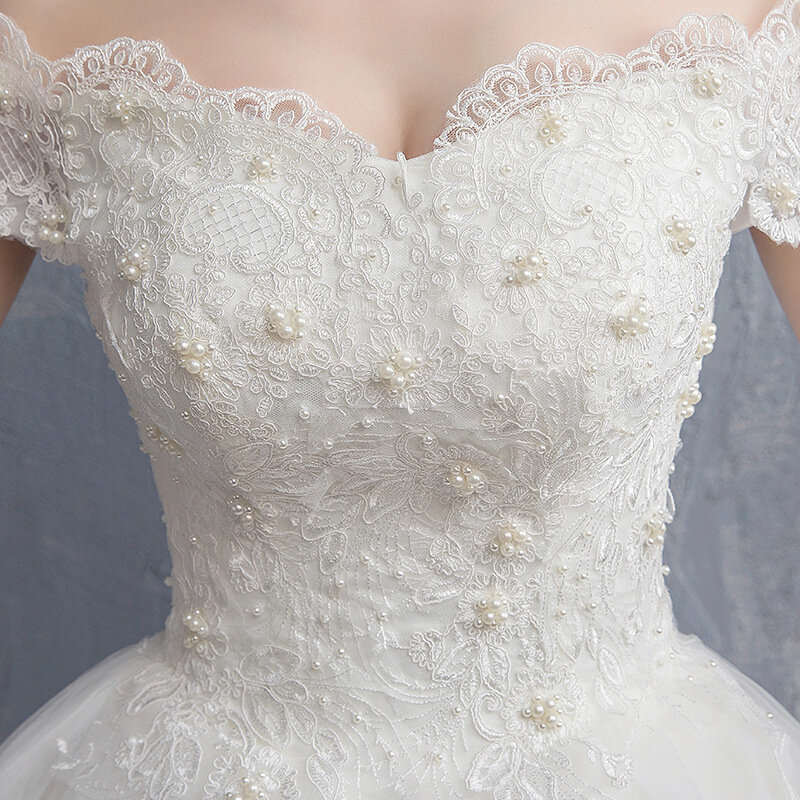 Vestido de novia elegante con cuello de barco, traje de boda con apliques florales, 2024