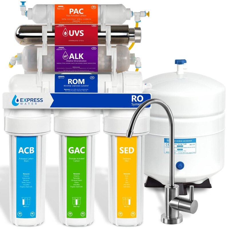 Sistem filtrasi air Osmosis terbalik UV-Filter air UV 11 Tahap dengan keran dan tangki