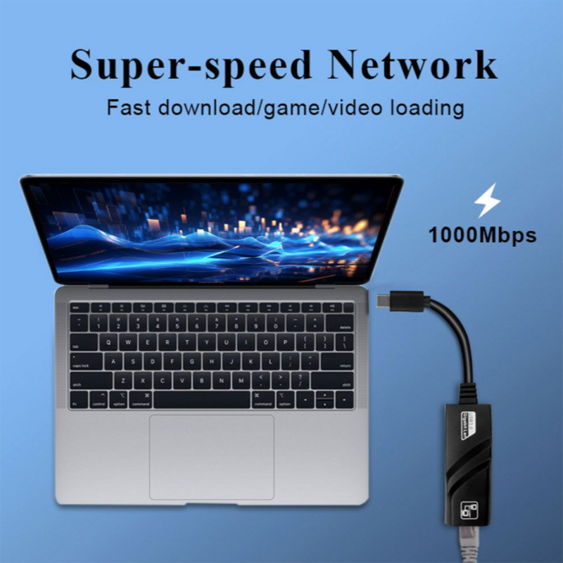 Kartu jaringan adaptor Ethernet berkabel, 10/100/1000Mbps USB 3.0 2.0 USB TypeC ke Rj45 Lan untuk PC Macbook Windows Laptop