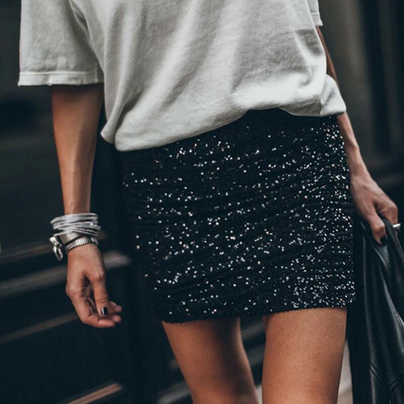 Minifalda ceñida con lentejuelas brillantes para mujer, minifalda de tubo elegante, minifalda versátil de calle alta brillante