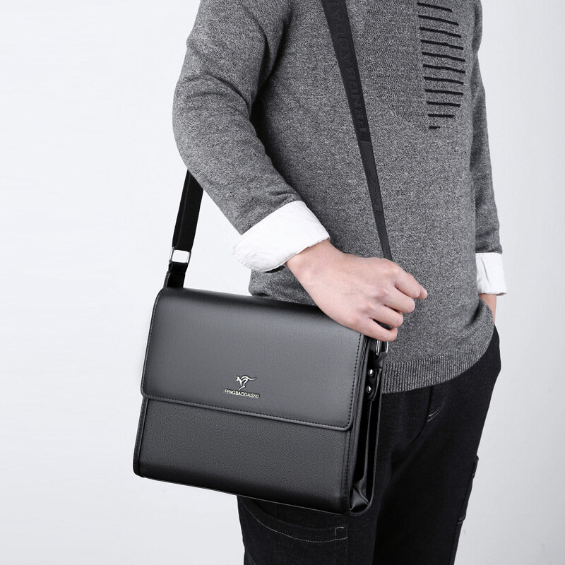 Men's Shoulder Briefcases PU Leather Executives Designer Business Office A4 File Ipad Square Side Messenger Crossbody Bag Male