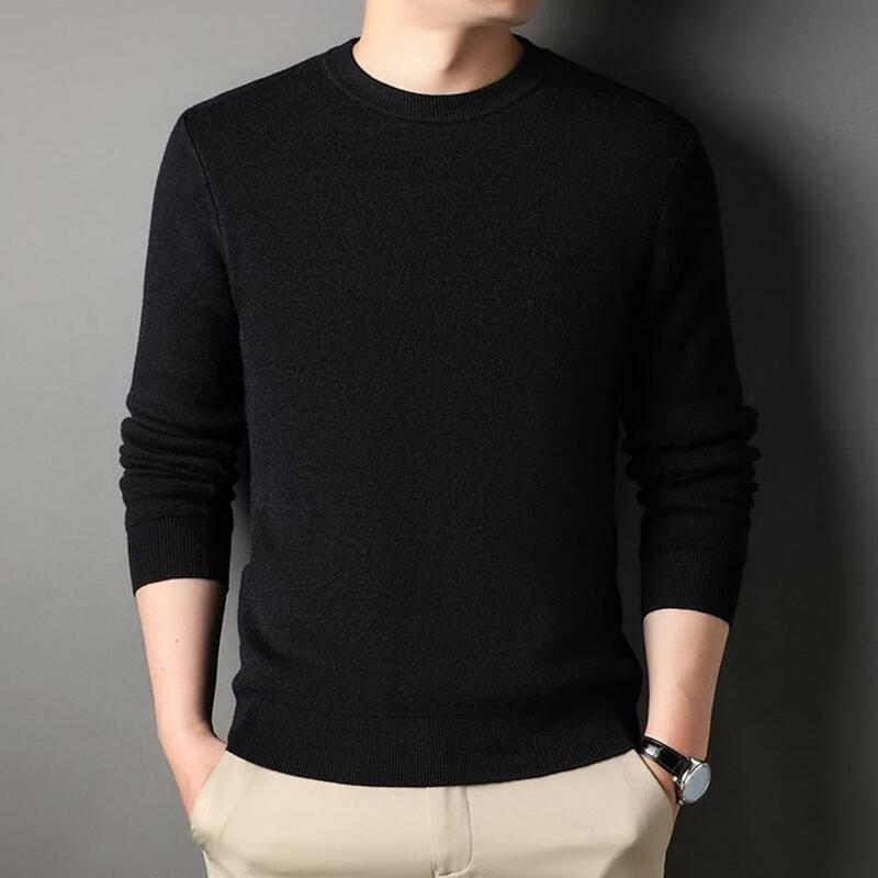 Suéter masculino de malha macia com gola redonda, slim fit, anti-encolher, elegante, aconchegante, negócio, outono, inverno, estação