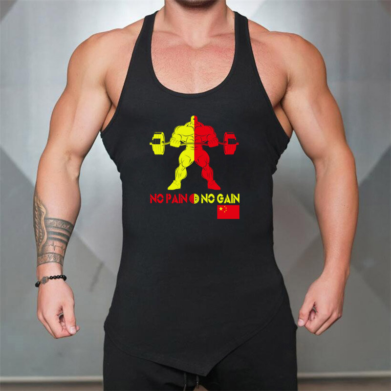 Kaus tanpa lengan pria, baju atasan katun pria nyaman kasual untuk Fitness Gym Hem Hip Hop tidak teratur musim panas