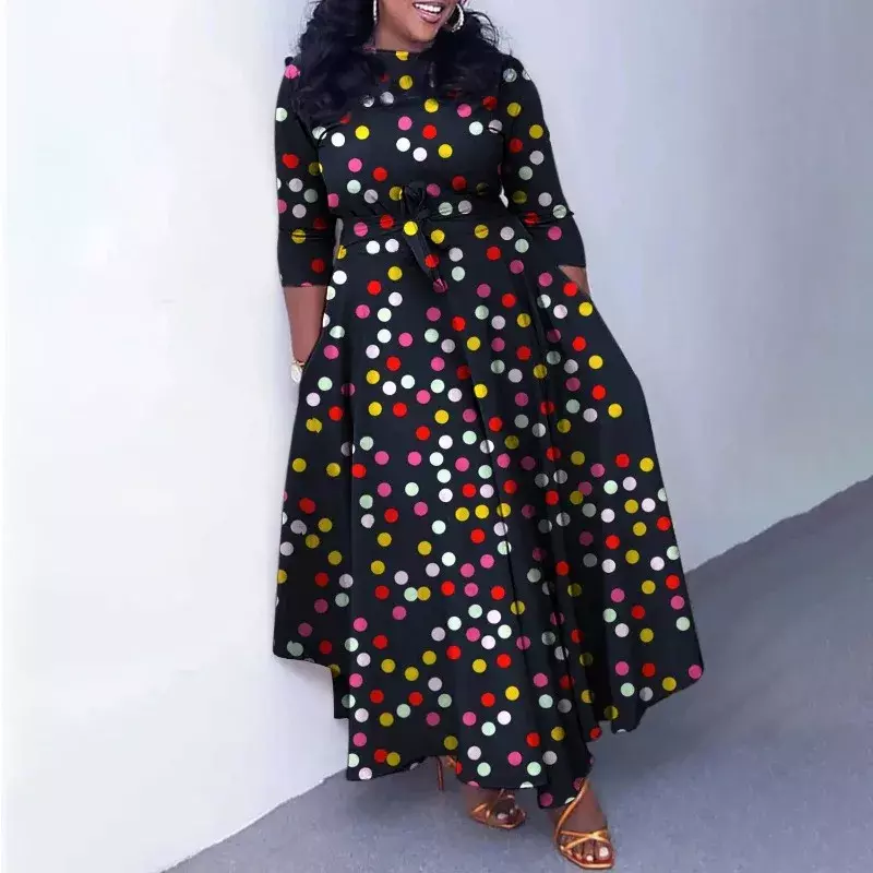 2024 Дашики, африканские платья для женщин, Осеннее длинное платье макси с длинным рукавом и круглым вырезом, женская одежда в африканском стиле