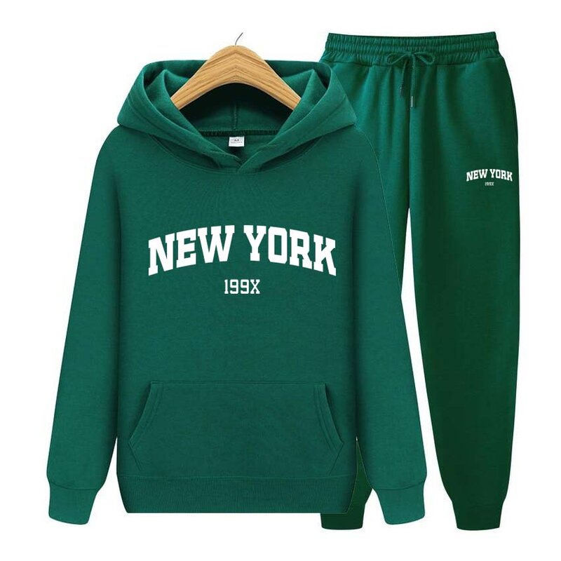 Setelan baju Jogger pria dan wanita, hoodie olahraga cetakan baru YORK, bawahan Jogger dua potong musim gugur dan dingin