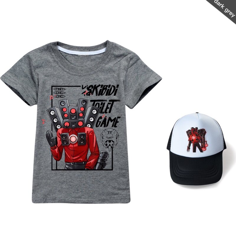 Camiseta de inodoro Skibidi de juego para niños, camiseta de Anime de dibujos animados para niños pequeños, camiseta de manga corta para bebés, sombrero de gorra de béisbol
