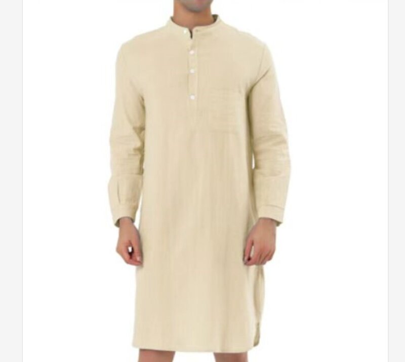 เสื้อคลุมเสื้อเชิ้ตผู้ชายมุสลิมสไตล์อาหรับแบบเรียบง่ายมีกระเป๋าเสื้อผ้ามุสลิมแฟชั่นสไตล์ผู้ชายแฟชั่น
