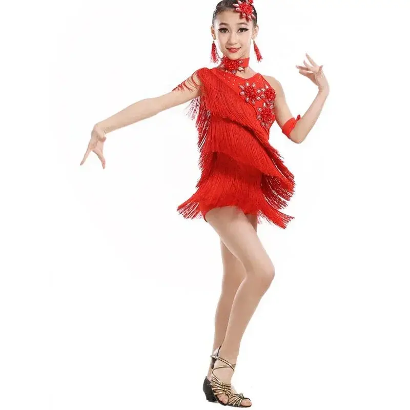 فستان الرقص اللاتيني الحديث للفتيات ، فستان السامبا ، فستان الرقص في قاعة الرقص ، ملابس الرقص المنافسة ، أزياء رقص الأطفال