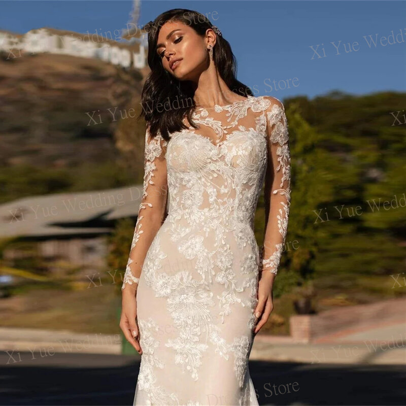New Classic Bohemian Mermaid Wedding Dresses With Charming Lace Appliques Bride Gowns Sexy Long Sleeves Backless Vestido De Niva